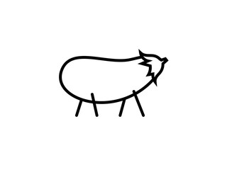 茄子の牛（精霊馬）フラット線アイコン：黒