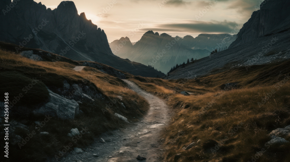 Canvas Prints view of the giau pass after the sunset in the dolomites, the province of belluno, italy.