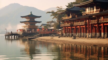 Captivating view of Miyajima, Japan, Generative AI.