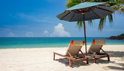 Obraz na płótnie Canvas chairs and umbrella on the beach