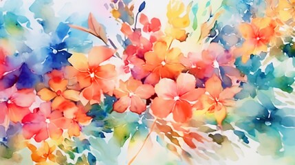 Colorful watercolor flowers in vibrant hues, Generative AI.