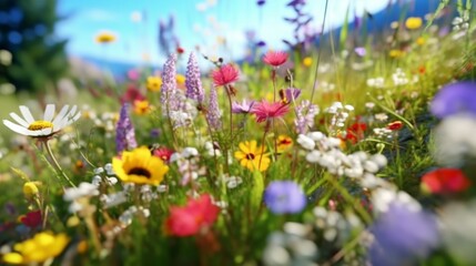 Obraz na płótnie Canvas Colorful wildflower meadow in spring, Generative AI.