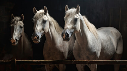 Obraz na płótnie Canvas Group of horses close up isolated on black background