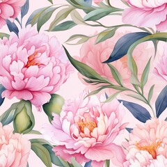 Elegant Peonies Watercolor Artwork in a Seamless Pattern Design