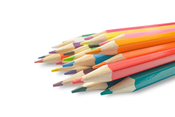 Stack of colored pencils isolated on white background. Crayons for drawing. Children's creativity. Design element