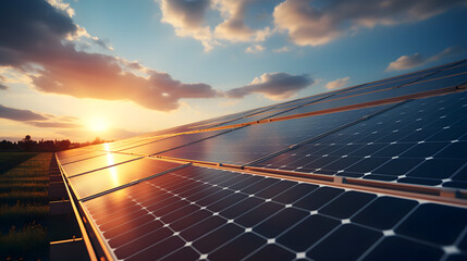 Photovoltaic panels located in the field on a sunny day