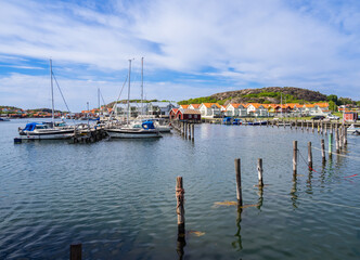 Fototapeta premium Idyllic marina and townscape of Hamburgsund in Bohuslan region, Sweden