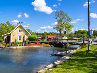 Rogstorp, Sweden - May 27, 2023: Idyllic house in Rogstorp by the Swedish Gota canal