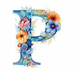 Floral letter p, generative AI 