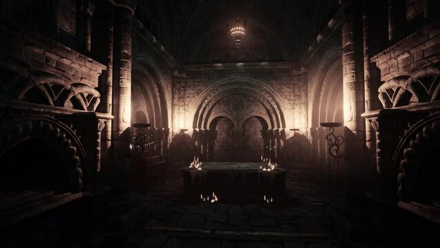 Gothic church captivating candle-lit interior