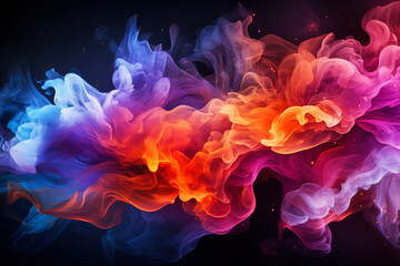 Obraz premium Multicolored abstract smoke with fire on black background, AI Generated