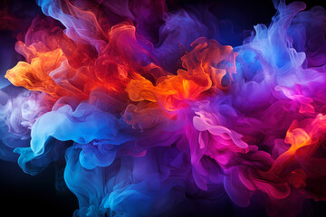 Multicolored abstract smoke with fire on black background, AI Generated