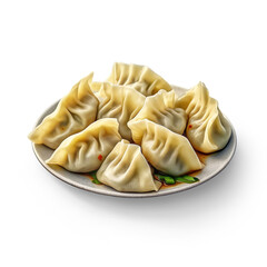 Plate with tasty Chinese dumplings isolated on a transparent background