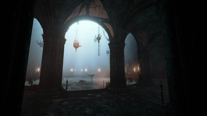 Gothic church mystical candle-lit interior