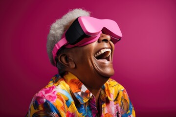 Fototapeta premium Elderly person waring a VR Headset