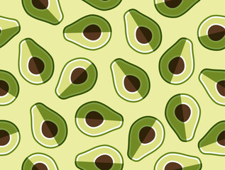 Fresh half avocado seamless pattern in cartoon style.
