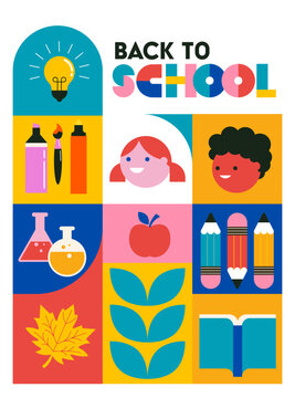 Back to school, geometrical modern style design. Back to school sale, promotion, poster and flyer