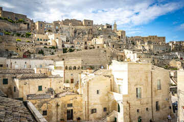 Obraz premium old stone houses in matera, basilicata, south italy, italy, europe, sassi di matera, caves