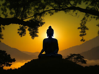 silhouette of buddha at sunset