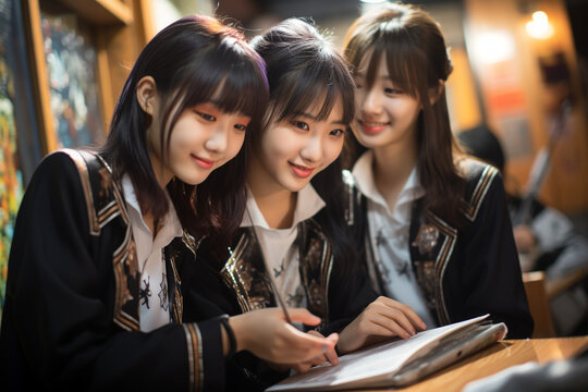 Asian Girls Education. Studying Students Children At School And University, Classroom, Auditorium, Applicants School Uniforms, Fun At Recess, Happy Little Girls, Studying Science Student Diversity