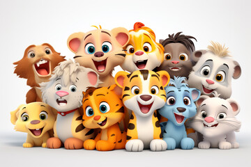 Naklejka premium Cute animal animated on white background, cartoon style, animated expressions, quirky expressions, playful expressions. sweet, cheerful, little animals