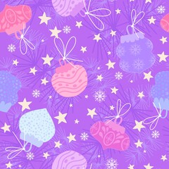 Christmas tree seamless cartoon toys ball pattern for new year packaging and wrapping paper and fabrics and kid