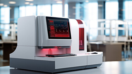 Test tubes with blood for automatic biochemical analyzer. Medical lab equipment biomedical.