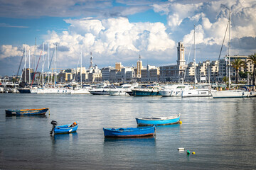 harbour of bari, puglia, boats, palm trees, seaside, italy, europe