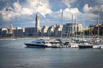harbour of bari, puglia, boats, palm trees, seaside, italy, europe