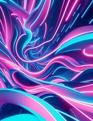 Neon High-Speed Light Waves. Modern Abstract Wallpaper Background. Futuristic Technology. Glowing Pink Blue Magenta. Generative AI
