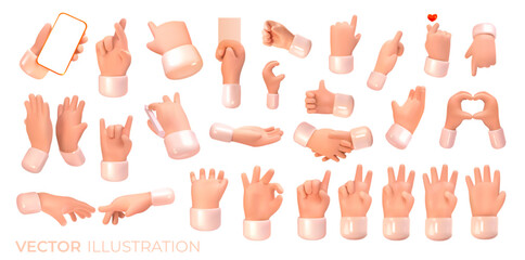 Fototapeta 3d hands in different positions. From different sides. Gesturing. Set of hands in different gestures. Vector illustration obraz