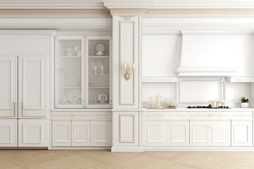 Scandinavian kitchen on a front wall, blank background, interior architectural design concept