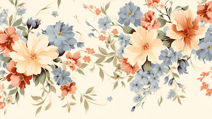 Seamless design. A colorful abstract bouquet of flowers on a cream background. AI generation