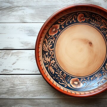 Ceramic Plate with a Copy Space. Ceramic Plate. Ceramic Tableware. Beautiful Colorful and Traditional Dish Plate, Morocco in Africa. Made With Generative AI.