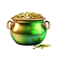 Leprechauns pot of gold. isolated object, transparent background