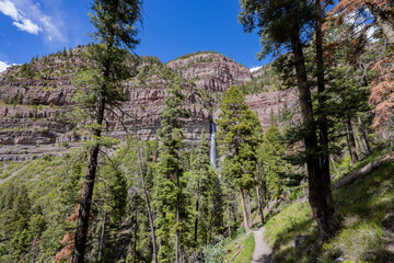 Sunny view of the Cascade Falls landscape in Ouray