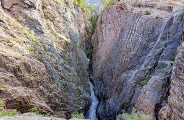 Sunny view of creek landscape around Ouray
