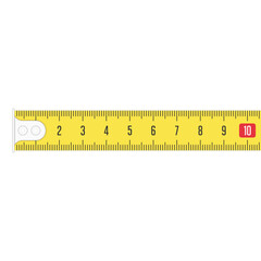 Yellow ruler measure tape isolated on white background. Measuring tape in mm for tool roulette or ruler. Vector EPS 10.