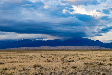 Sunny view of the landscape of Great Sand Dunes National Park and Preserve