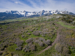 Sunny aerial view of the landscape of Mt Sneffels
