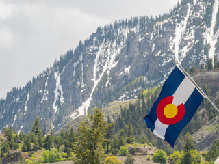 Close up shot of Colorado flag in Ouray