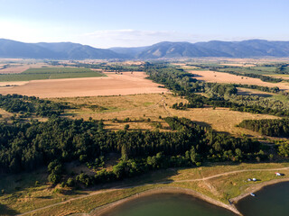 Aerial Sunset view of  Zhrebchevo Reservoir, Bulgaria
