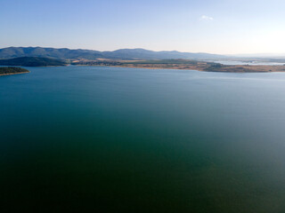 Aerial Sunset view of  Zhrebchevo Reservoir, Bulgaria
