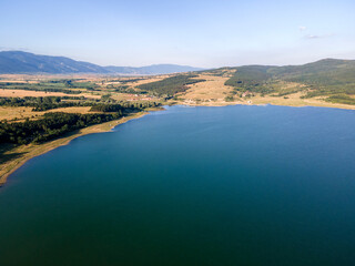Aerial Sunset view of  Zhrebchevo Reservoir, Bulgaria