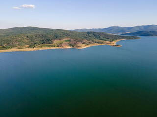 Aerial Sunset view of  Zhrebchevo Reservoir, Bulgaria