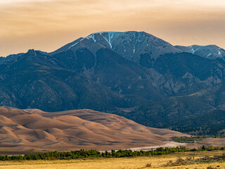 Sunny view of the landscape of Great Sand Dunes National Park and Preserve