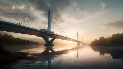 Cross the bridge of connectivity where modern architecture unites distant landscapes. A breathtaking bridge spans a vast expanse, connecting two previously isolated realms. The architectural marvel fe