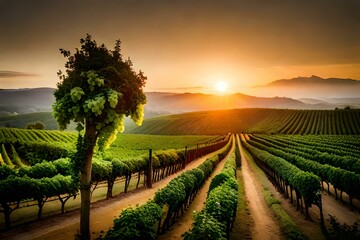 vineyard in sunset