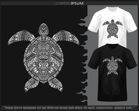 Monochrome sea turtle mandala arts isolated on black and white t shirt.