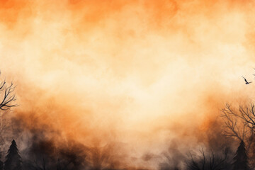 Orange background with trees silhouettes. Space for text.